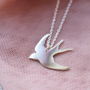 silver swallow necklace / handmade diving swallow silhouette pendant in 925 sterling
