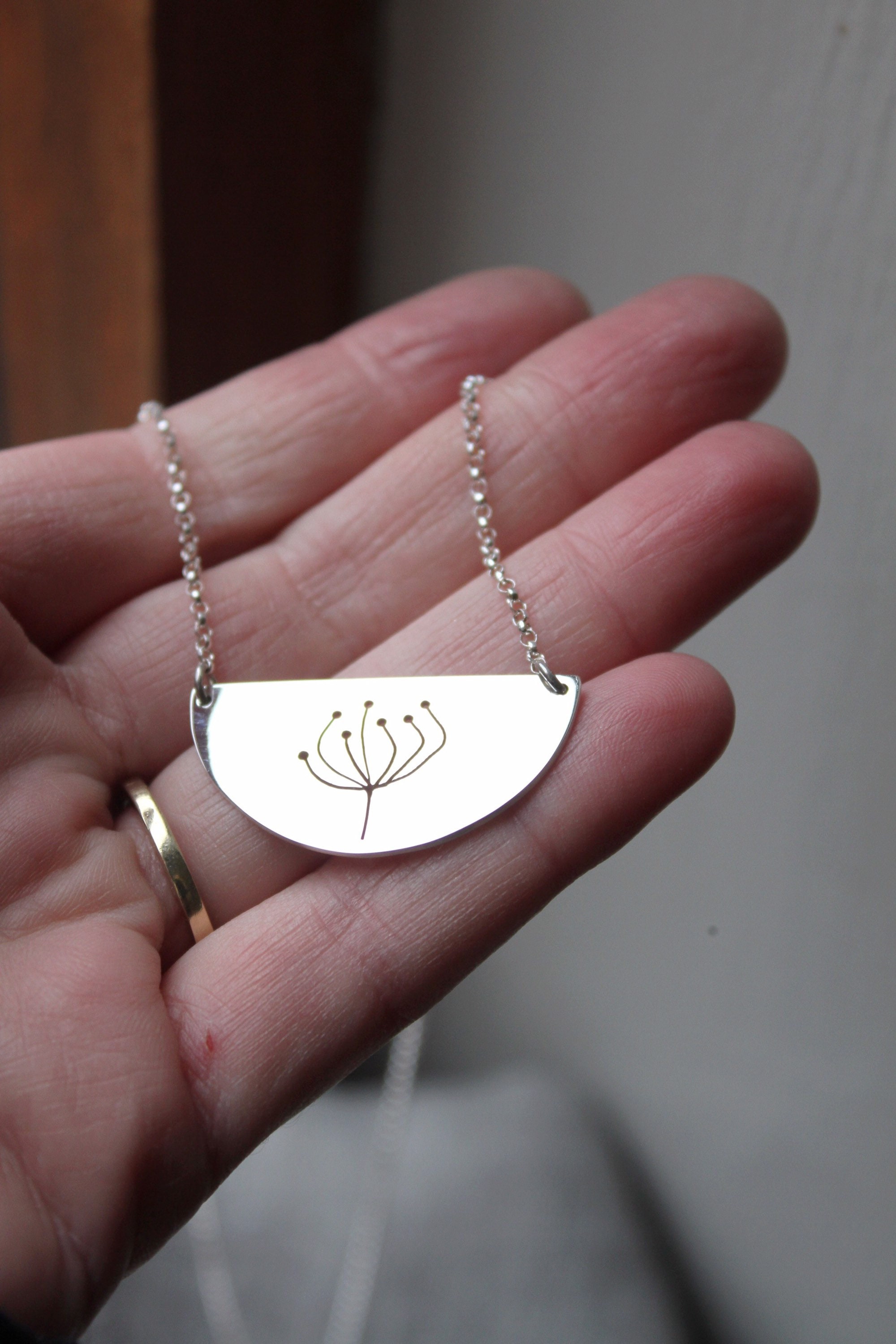 Protea necklace / pincushion protea pendant / semi circle Etsy