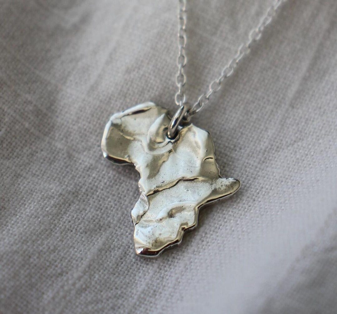 Africa Map Necklace in Sterling Silver | Handmade Organic Textured African Pendant | Gift for Africa Traveler