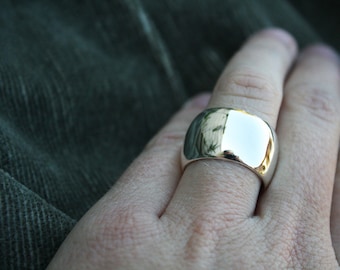 Extra Wide 14mm Sterling Silver Cigar Ring – Rounded Low Dome Band / Heavy Handmade Statement Ring