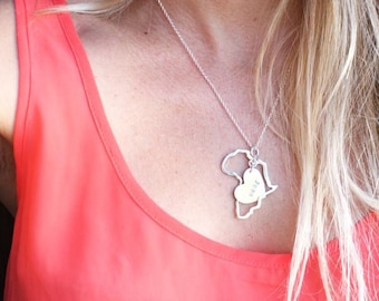 Africa Outline Necklace with Personalized Heart Charm | Handmade Sterling Silver Gift