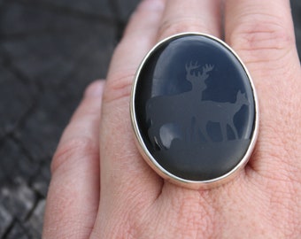onyx ring / statement black gemstone ring / deer jewelry / black stone / bold womens ring