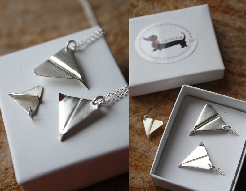 Silver paper plane paper aeroplane necklace airplane necklace Etsy