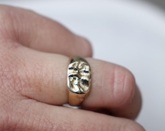Sandcast Brass Signet Ring – Unisex Rustic Pinky Ring