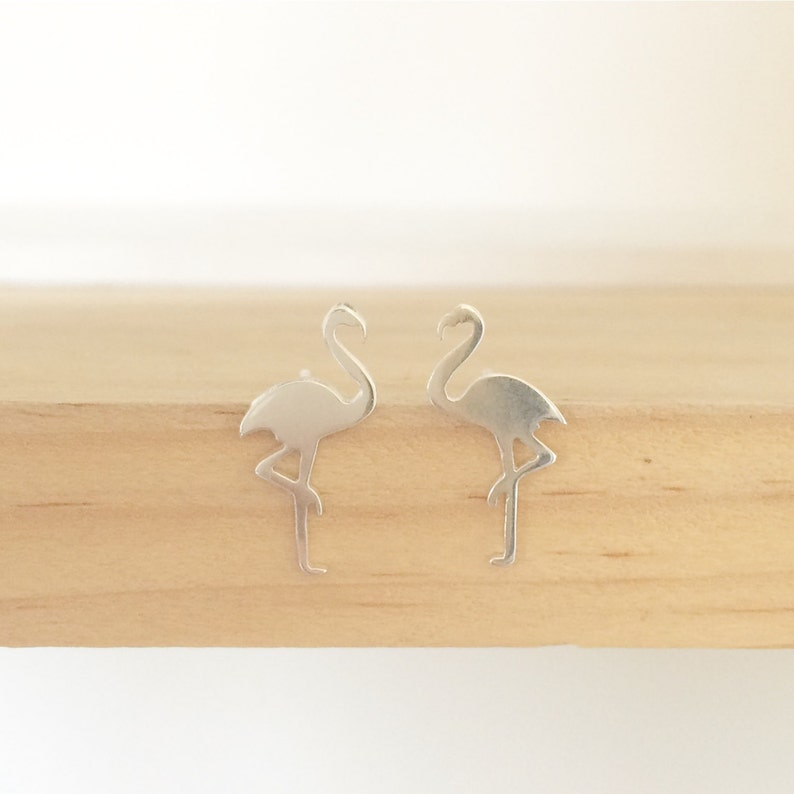 flamingo earrings / silver flamingo studs / tropical jewelry image 3