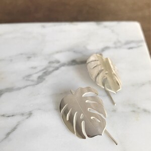 monstera earrings / silver delicious monster dangles / handmade monstera leaf earring / big statement drop earrings image 5