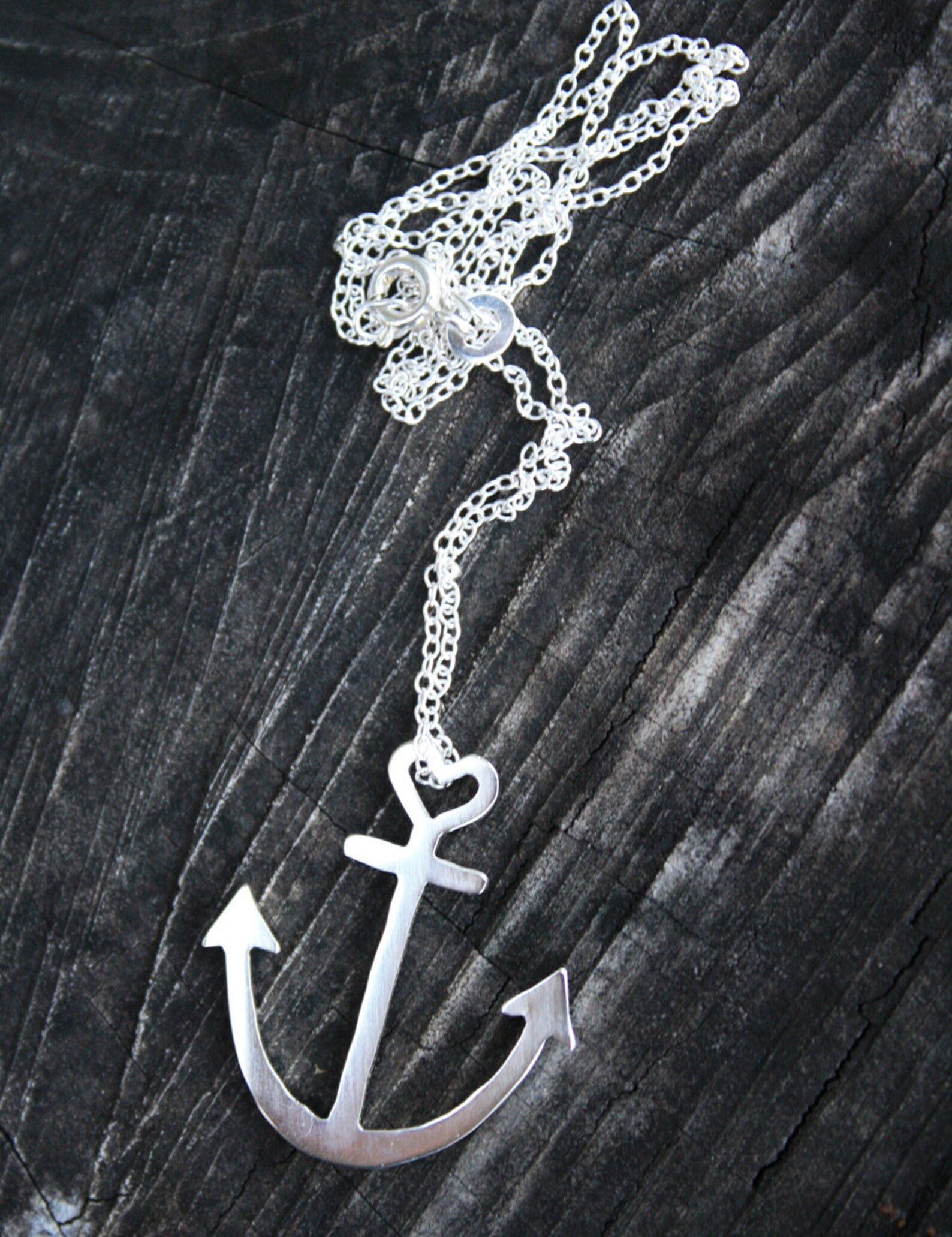 Anchor necklace / sterling silver anchor pendant with heart Etsy