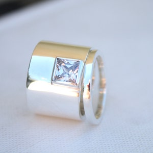 unique womens wedding rings / edgy statement sterling ring / square stone ring / bespoke wedding set / bold engagement ring