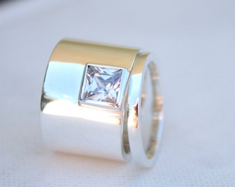 unique womens wedding rings / edgy statement sterling ring / square stone ring / bespoke wedding set / bold engagement ring