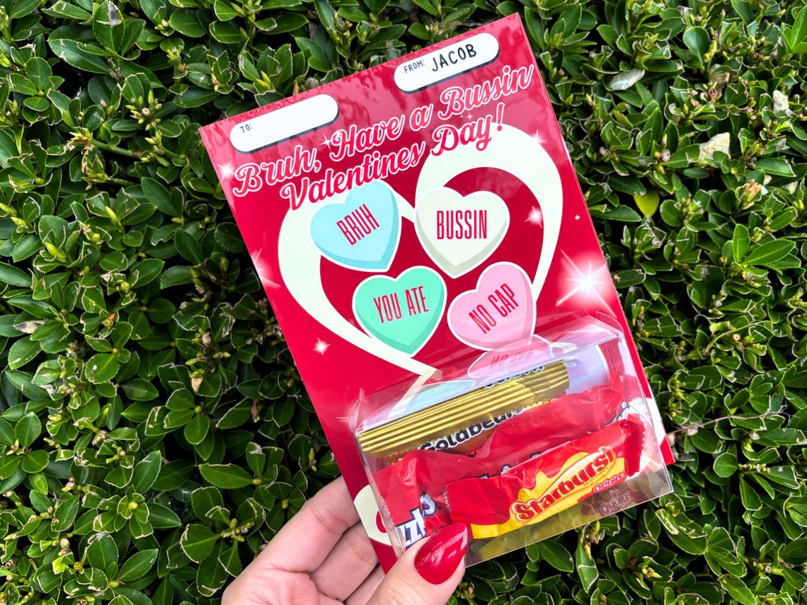 Bruh Have a Bussin Valentines Day Sweetheart Treat Cards for Kids Party ...
