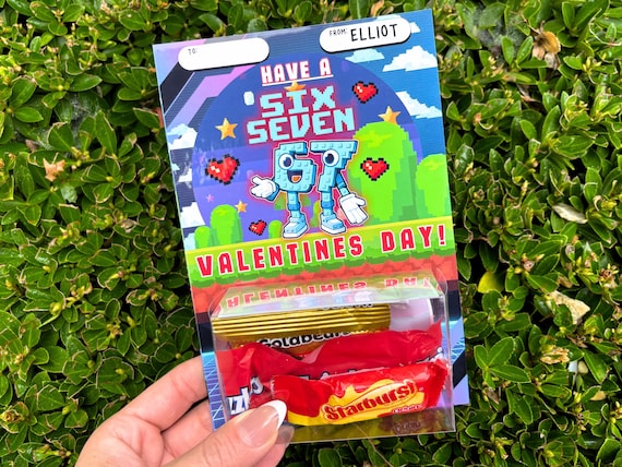67 Brainrot Treat Cards for kids valentines day party favors,67 valentines card treat holders,67 steal a brainrot goodie bag stuffers,67