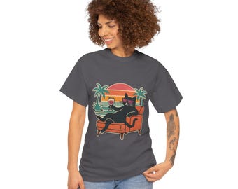 Chill Cat Vibes Unisex Tee, Tropical Summer Style