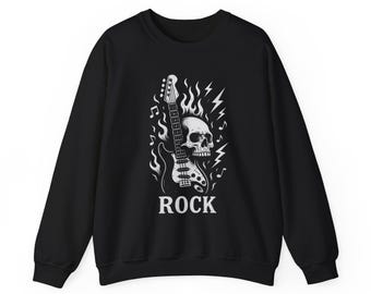 Rock & Roll Skull Guitar Sweatshirt, Unisex Vintage Style