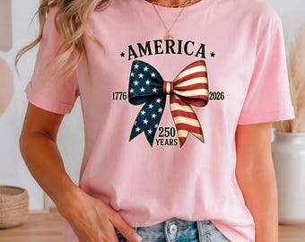 America 250 Years Bow T-Shirt | 1776-2026 Patriotic American Flag Tee