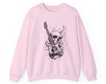 Skull Guitar Sweatshirt, Rock Music Pullover, Gothic Fashion