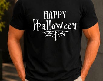 Happy Halloween spiderweb T-Shirt | Halloween tee, spooky typography