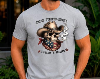 American Cowboy Skull T-Shirt | 250 Years of Freedom, Flag Bandana