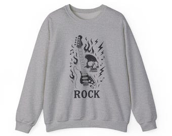 Rock Out Crewneck Sweatshirt | Guitar & Skull Graphic