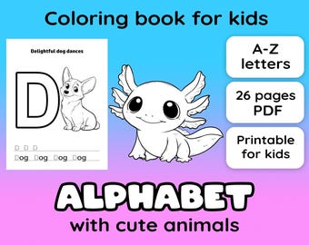 Alphabet animal coloring book for kindergarten  • Cute Animals ABC Coloring Pages • Letter Tracing Activity PDF • Homeschool Learning