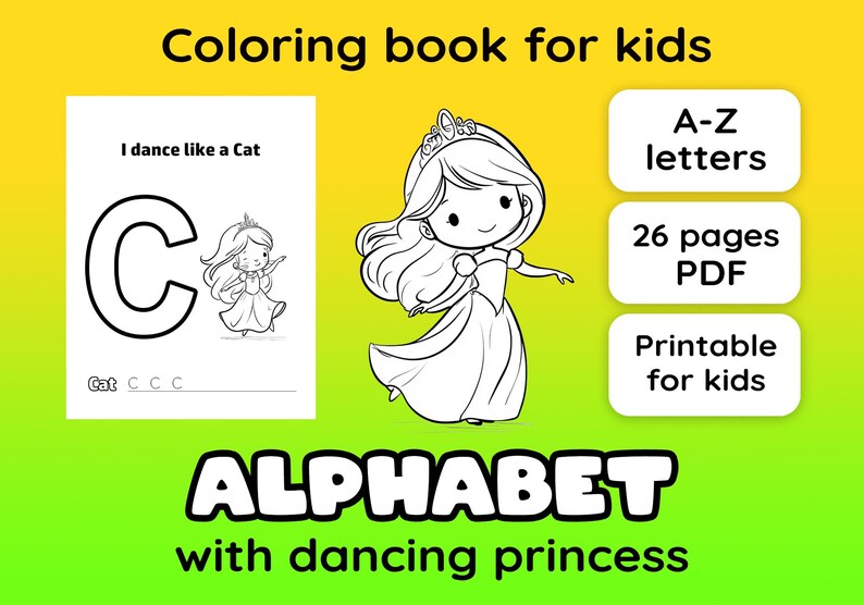Dancing Princess Alphabet Coloring Book | ABC Princess Coloring Pages ...