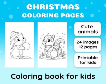 Printable Christmas Coloring Pages for Kids – Holiday Animals PDF Coloring Book – Easy Xmas Activity for Preschoolers & Toddlers