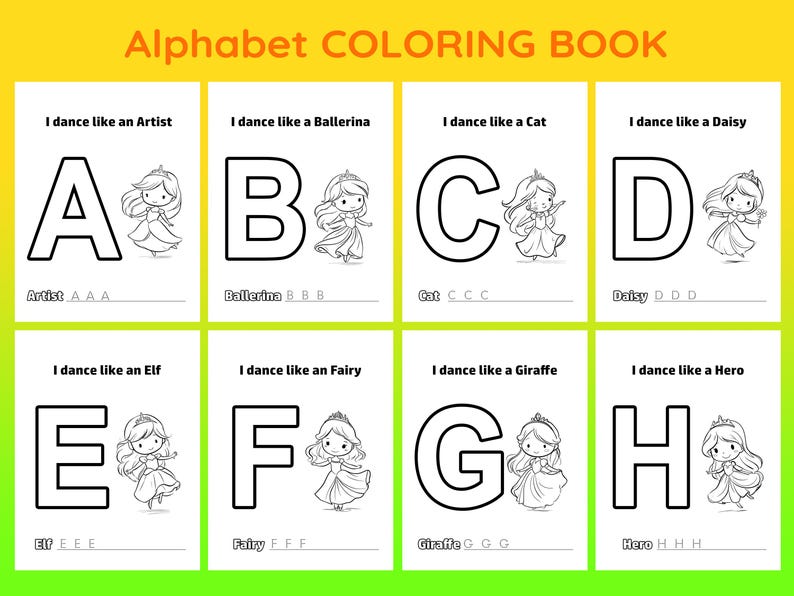 Dancing Princess Alphabet Coloring Book | ABC Princess Coloring Pages ...