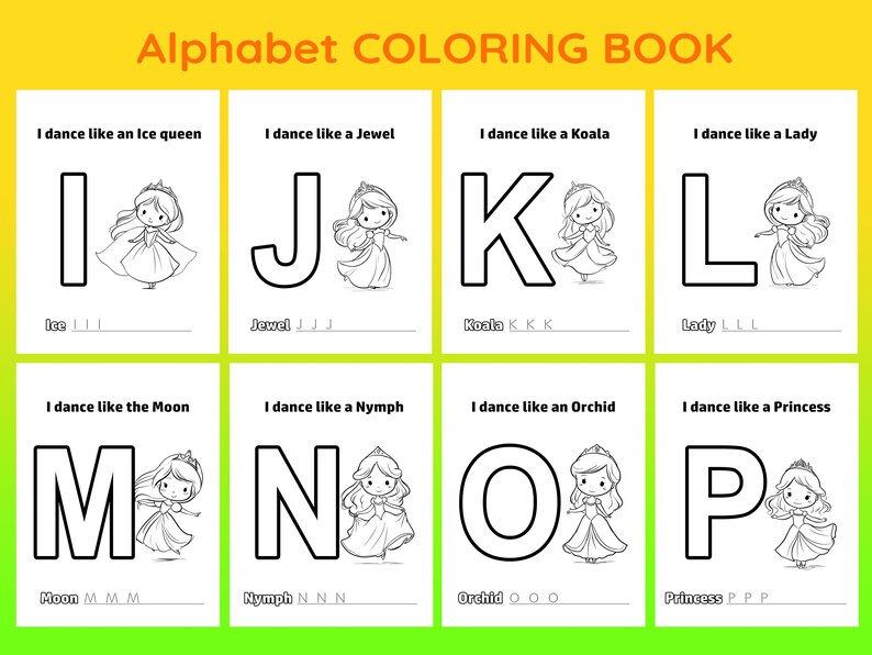 Dancing Princess Alphabet Coloring Book | ABC Princess Coloring Pages ...