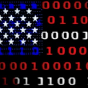 May include: Digital art piece depicting the American flag. The flag's stars and stripes are represented by binary code in white, red, and blue against a black background. The image conveys a tech or digital theme.