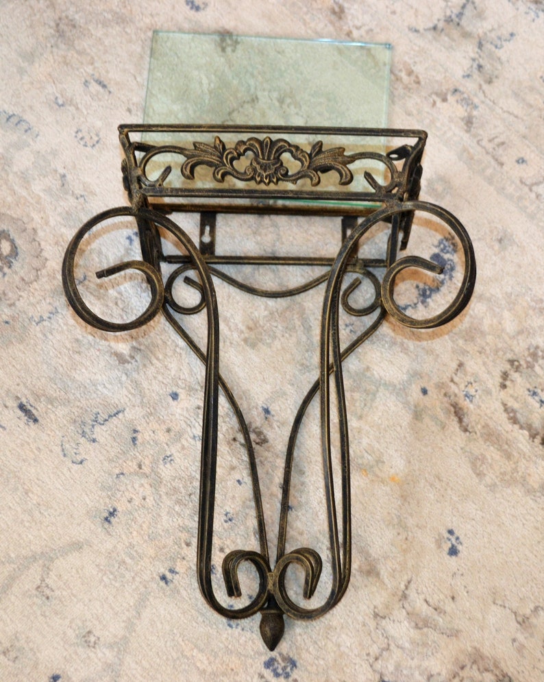 Vintage Home Decor Large Metal Scroll Wall Shelf with Glass Etsy