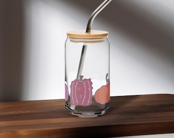 Pumpkin Can Glass with Bamboo Lid & Straw | Fall Iced Coffee Cup