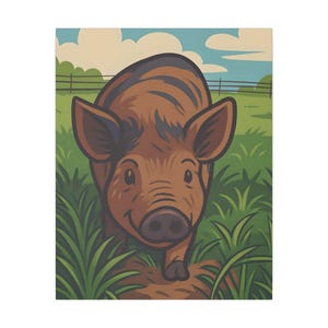 Whimsical Pig Canvas Print - Farmhouse Decor, Animal Lover Gift, Playful Wall Art, Nursery Artwork, Country Home Decoration