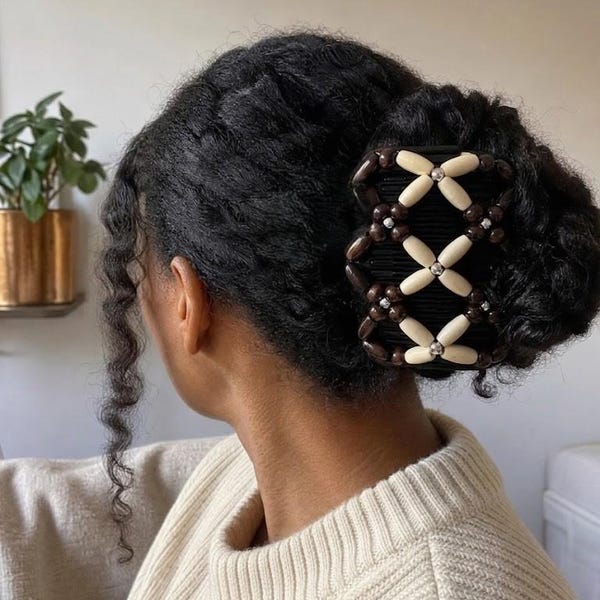 Afrikanischer Perlen-Stretchkamm, doppelseitiger Haarschmuck für Naturlocken