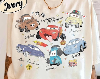 Koszulka Retro Disney Cars Signatures Comfort Colors, Koszulka Vintage Disney Pixar Car, Koszulka Lightning McQueen, Koszulka Disney Cars Character