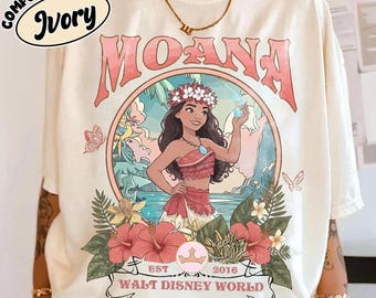 Retro Disney Moana Floral Comfort Colors Shirt, Disney Princess Shirt, Disneyworld Girl Shirt, Moana 2026 Shirt, Epcot Flower and Garden