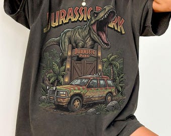 Vintage Jurassic Park Comfort Colors Shirt, Retro Jurassic Park Entrance Tour Tee, T Rex Dinosaur Jurassic World Movie Fan Gift Shirt