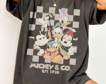 Retro Mickey Co 1928 Comfort Colors-skjorta, Mickey och vänner rutig skjorta, Vintage Disneyworld, Disneyland-resa-skjorta, Disney-familjetröja