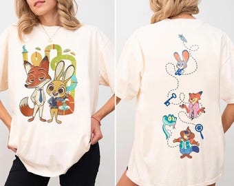 Camiseta vintage de la película Zootopia 2 de Disney, camiseta retro de Judy Hopps y Nick Wilde, camiseta de Zootrópolis de Disney, camiseta de viaje familiar a Disneyland