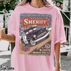 Vintage Pixar Cars Comfort Colors Shirt, Radiator Springs Race Tee, Lightning McQueen Mater Sally Shirt, Disney Cars Family Matching Tee image 4