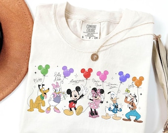 Retro Micky und Freunde Signaturen Shirt, Disney Ballon Shirt, Disney Charaktere Tee, Disney Maus Kopf T-Shirt, Mickey & Co Geschenk, Disney T-Shirt