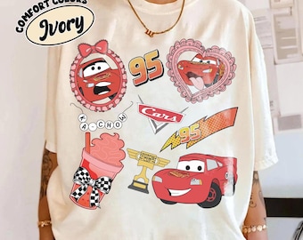 Comfort Colors Coquette Lightning McQueen Cars Shirt, Cute 95 Racing Coquette Bow Tee, Disney Pixar Characters Tee, Disneyland Trip Racing