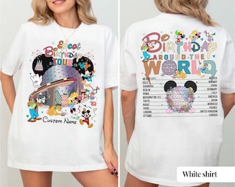 Two-Sided Mickey & Friends Disney Epcot Birthday Tour Shirt, Custom Family Vacation Birthday Shirts for Boy Girl, Around the World Epcot Tee