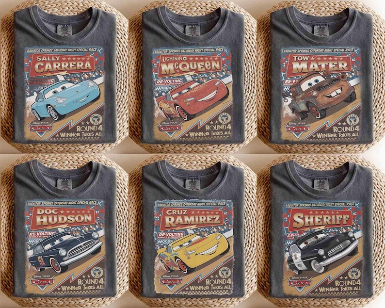 Vintage Pixar Cars Comfort Colors Shirt, Radiator Springs Race Tee, Lightning McQueen Mater Sally Shirt, Disney Cars Family Matching Tee image 1