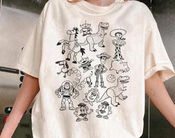 Retro Disney Pixar Toy Story Doodles Comfort Colors Shirt, Vintage Woody  Buzz Lightyear Cartoon Tee, Disneyland Trip Family Matching  Shirt
