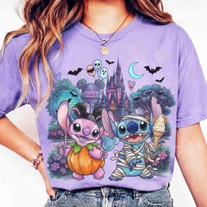 Retro Disney Halloween Shirt, Retro Stitch Angel Magic Kingdom Tee, Ice Cream Snacking Team, Disneyland Spooky Season Family Trip Clothing image 2