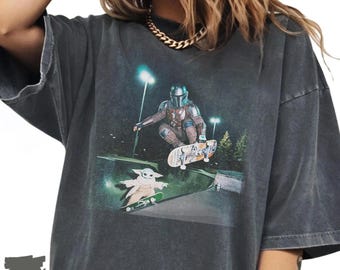 ヴィンテージ スターウォーズ スケートボードシャツ、マンダロリアン＆ベビーヨーダ ギルダン ユースTシャツ、ディズニー ミーム グラフィックTシャツ、ヒップホップ トリップウェア、スターウォーズ ギフト