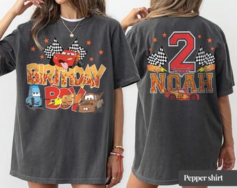 Retro Disney Cars födelsedagspojkeskjorta, Lightning McQueen födelsedags-T-shirt, personlig racerbils-födelsedagströja, Pixar barnfödelsedagsfest-T-shirt