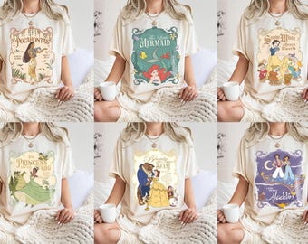 Camiseta retro de princesas Disney, camiseta de princesas Disney Ariel, camiseta de Rapunzel Tiana de Disney, camiseta de viaje de Disney, camiseta de niña Disney, princesa Bella, Blancanieves