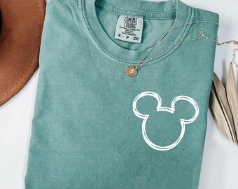 Camisetas de Mickey y Minnie con colores cómodos, camisetas de pareja de Disney a juego, conjuntos para viajes a Disney, camisetas familiares minimalistas con el contorno de Mickey