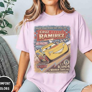 Vintage Pixar Cars Comfort Colors Shirt, Radiator Springs Race Tee, Lightning McQueen Mater Sally Shirt, Disney Cars Family Matching Tee image 5
