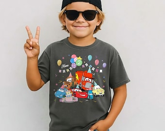 Personalized Disney Cars Birthday Boy Shirt, Lightning McQueen Mater Hudson Sally Cars Birthday Boy Tee, Birthday Girl Gift, Cars Land Trip